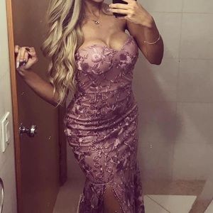 Blush Pink Lace Mermaid Dress
